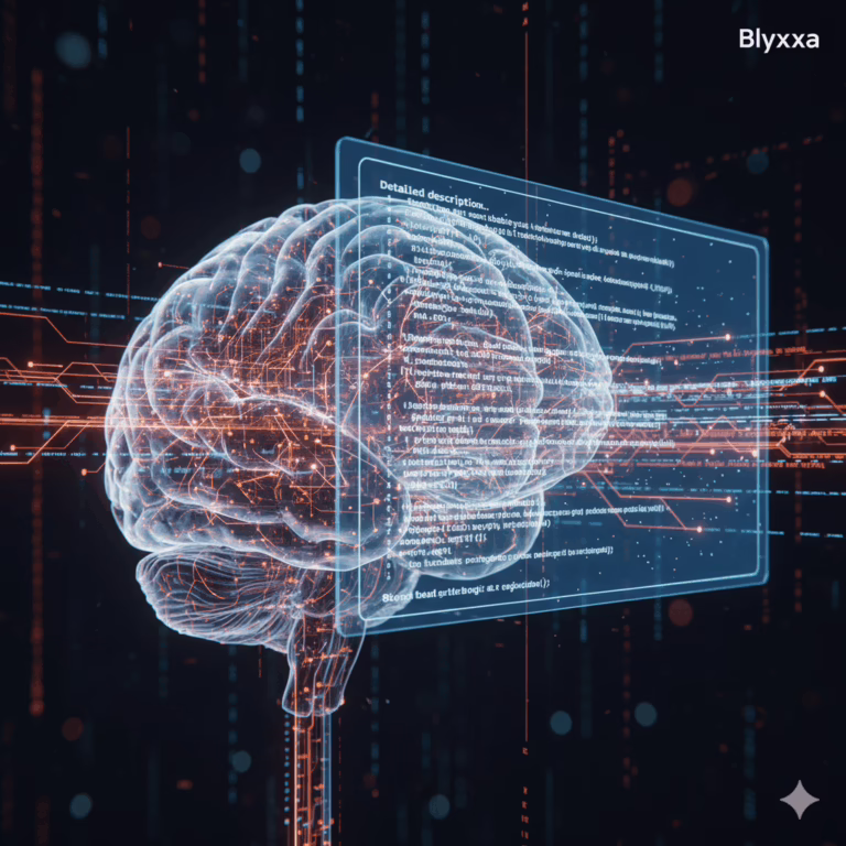 A conceptual image showing a human brain creating a perfect AI prompt, illustrating the art of prompt engineering for creators.