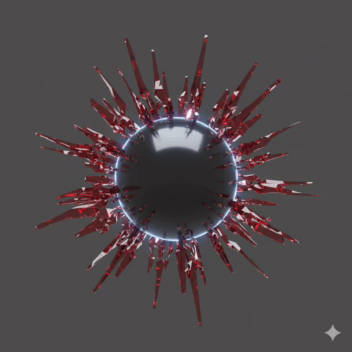 How to Handle Negative Comments and Online Hate Like a Pro A dark, reflective sphere remains untouched in the center as sharp red fragments, representing negative comments, are deflected from its surface.